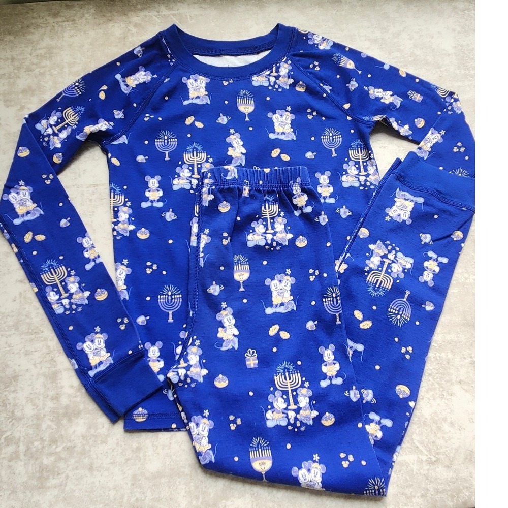 Disney Mickey Minnie Hanukkah Pajama Set Unisex Kids 10 Blue PJ's Holiday Cozy